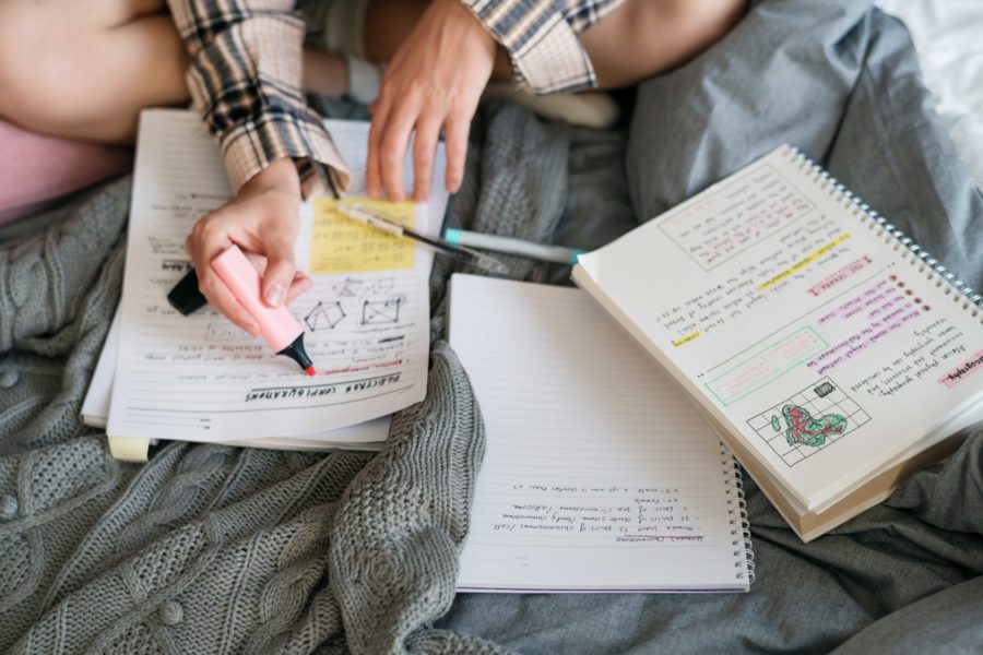 chica estudiando en la cama Grados con mas salidas laborales scaled 900x600 1