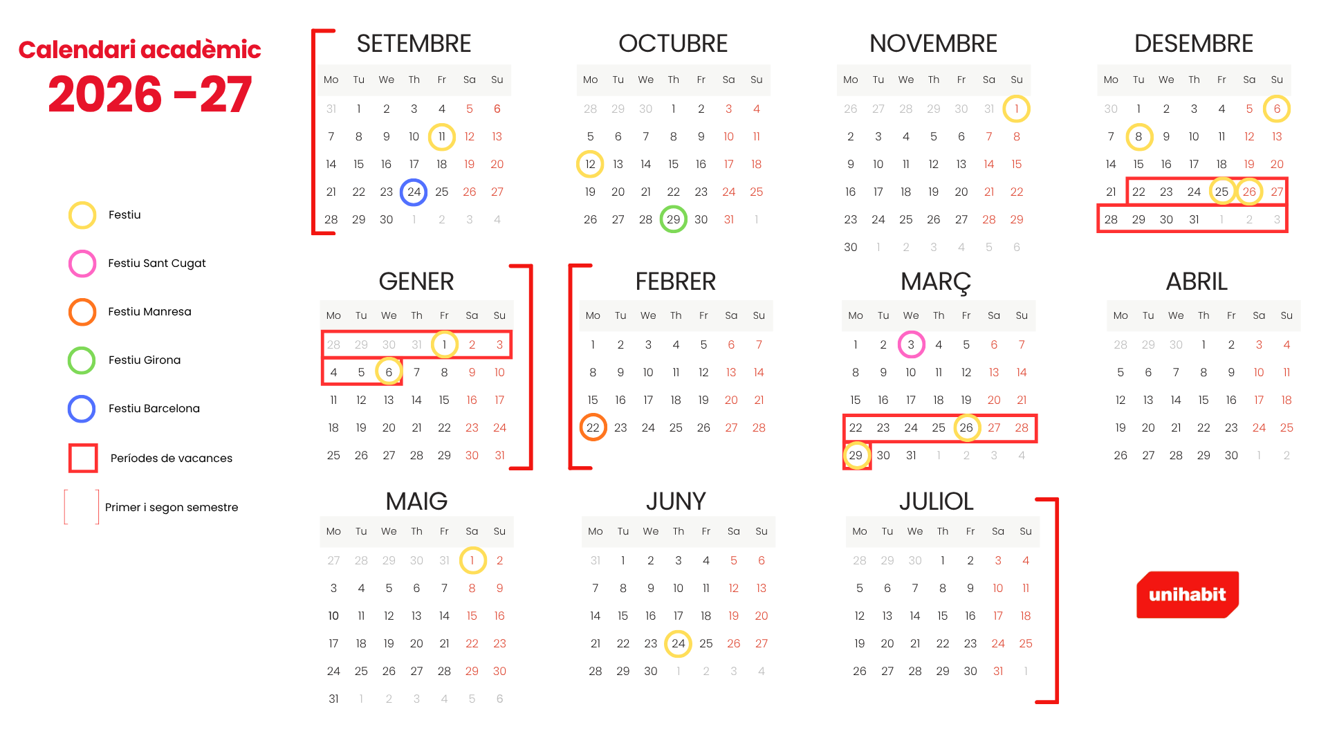 Calendari acadèmic Calendari acadèmic 2026-27