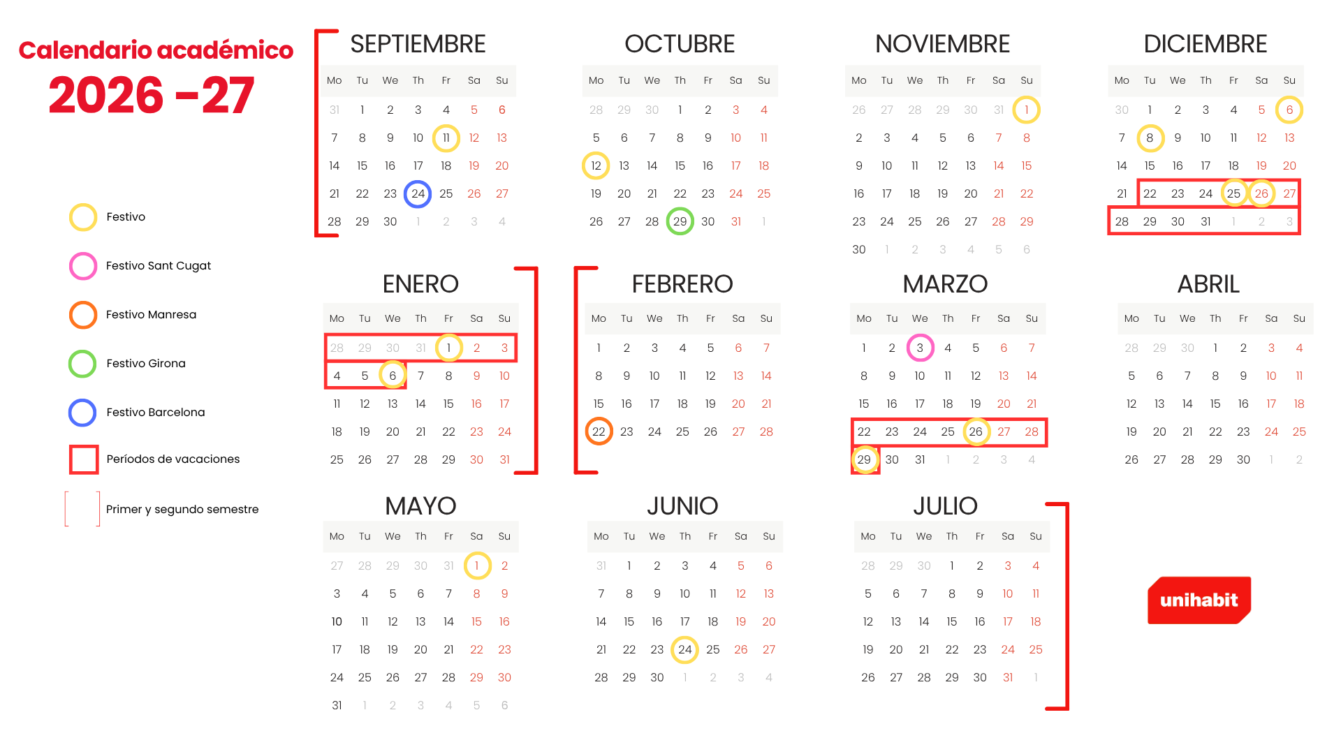 Calendario académico Calendario académico 2026-27