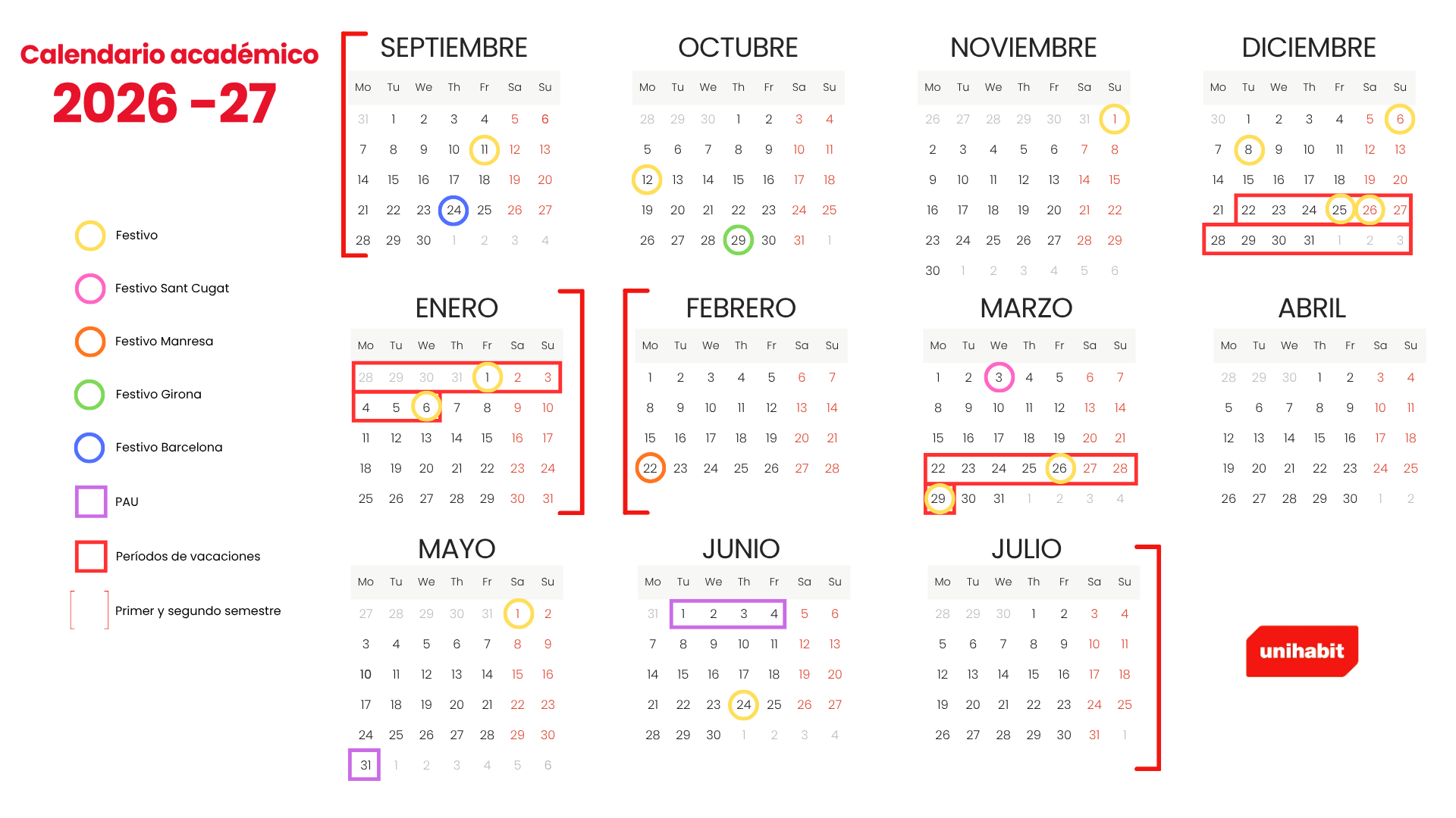 calendario academico 26-27 Calendario académico 2026-27
